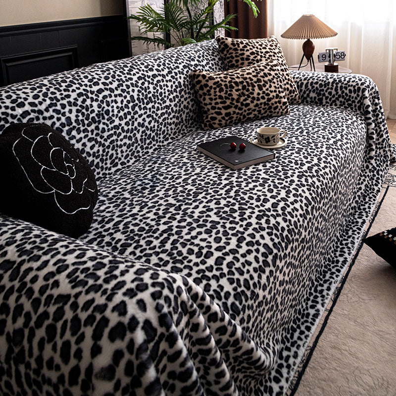 Winter Thickened Warm Leopard Plush Sofa Cushion Solid Color
