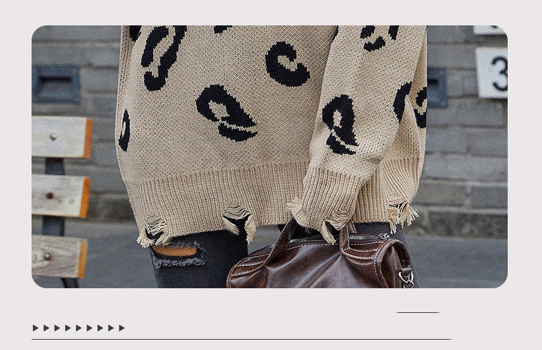 Women's V-neck Leopard Sweater