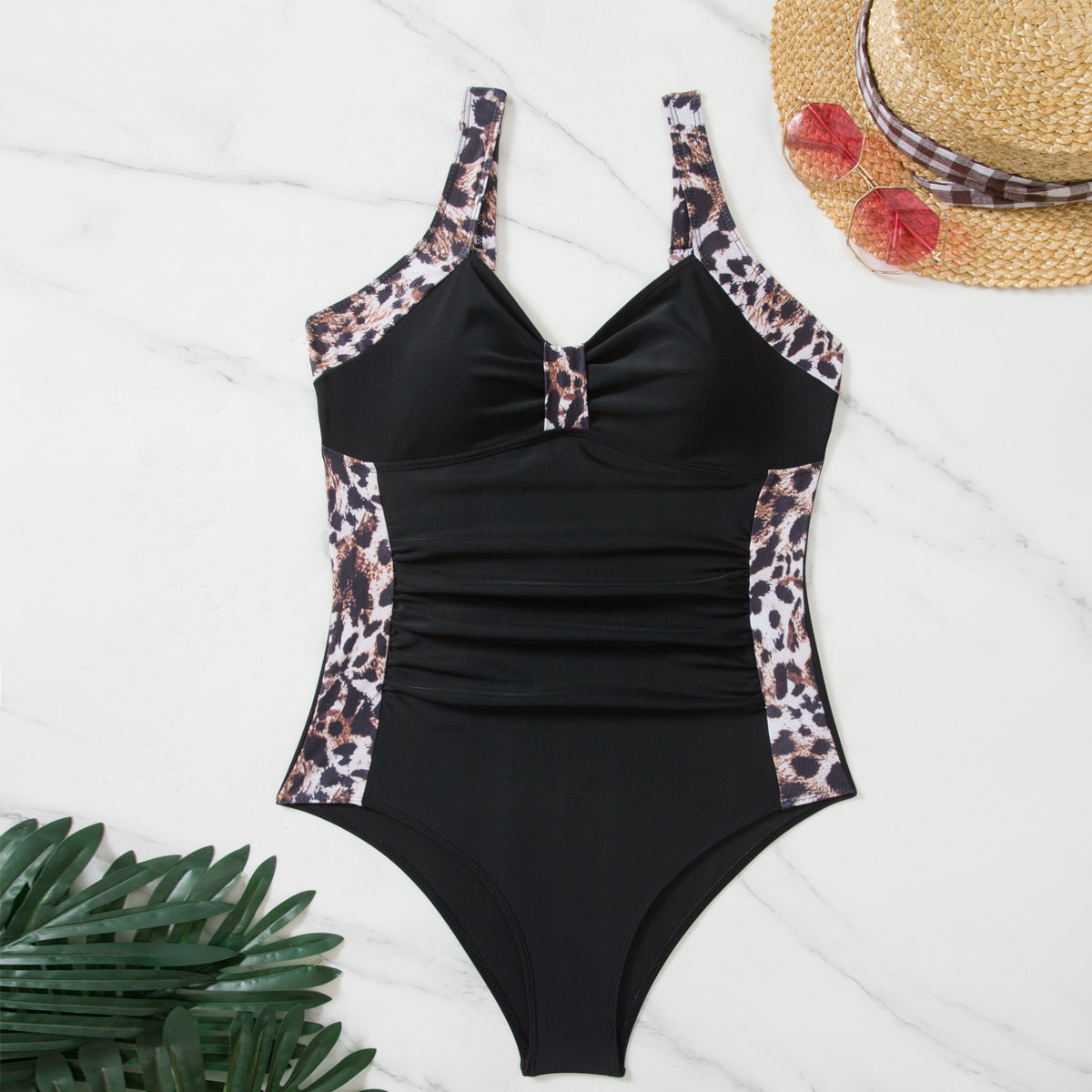 Women's Fashion One-piece Swimsuit Leopard Print Contrast Color