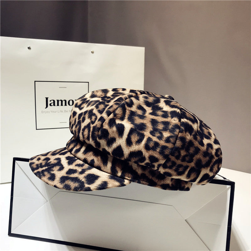 Mode Retro Persönlichkeit Leopard Achteckiger Hut