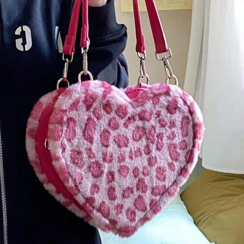 Leopard Print Love Women's Fashion Messenger Plush Chain Shoulder Bag