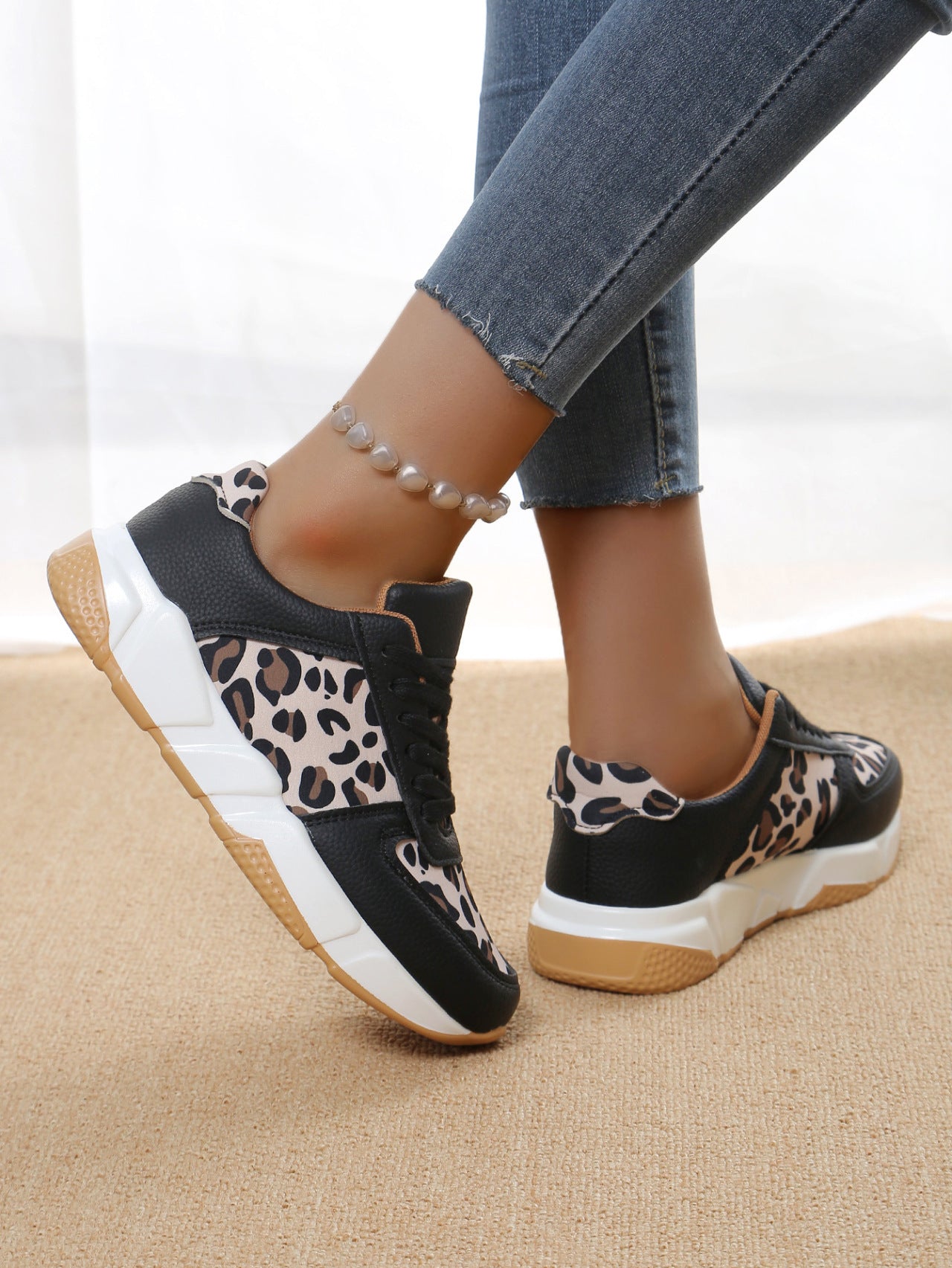 Leopard Print Casual Flache Schnürsenkel Sport Freizeitschuhe