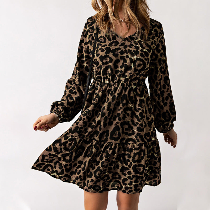 Langärmeliges Kleid mit Leopardenmuster für Frauen