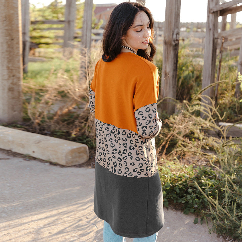 Leopard Print Cardigan Coat Women's Mid-length Knitted Top