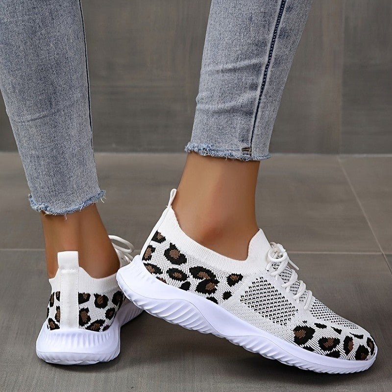 Weiße Schuhe Frauen Leopard Print Lace-up Sneakers Sport