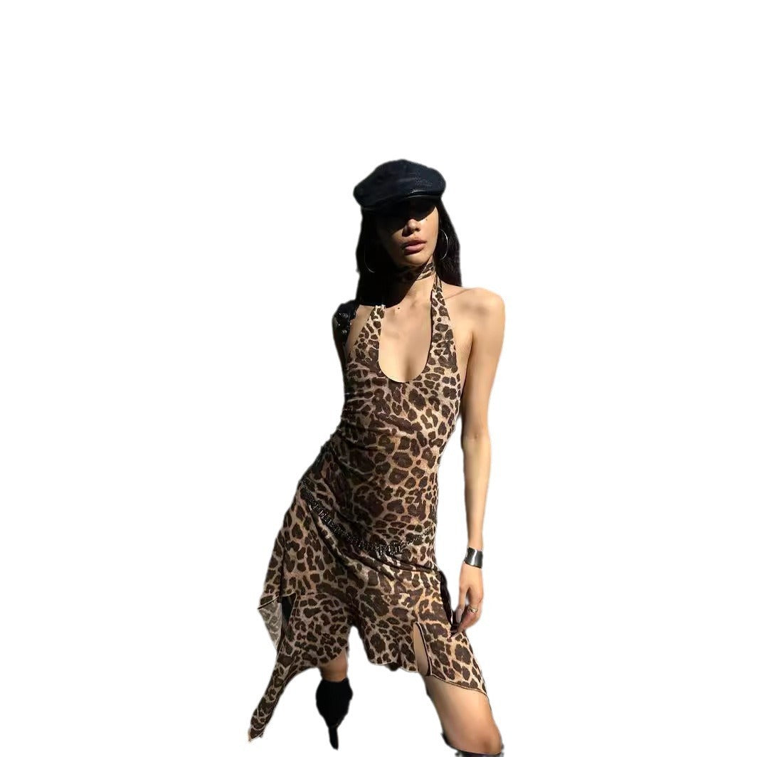 Leopard Print American Retro Millennium Hot Girl Kleid