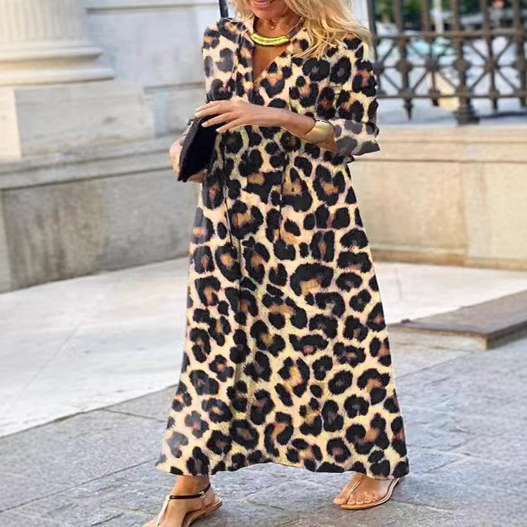 Leopard Print Leisure Pullover Elegant Long Sleeve Blouse Dress