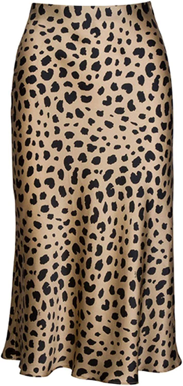 Damen Leopard Printed Kleid Hohe Taille Unsichtbarer Reißverschluss Rock