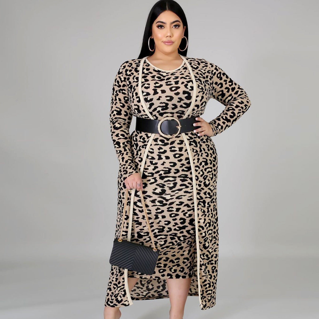 Lässiges Leopardenmuster Langarm-Jacke-Westen-Kleid
