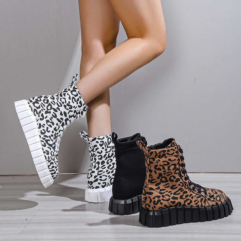 Leopard Print Frauen Schuhe Plattform Stiefel