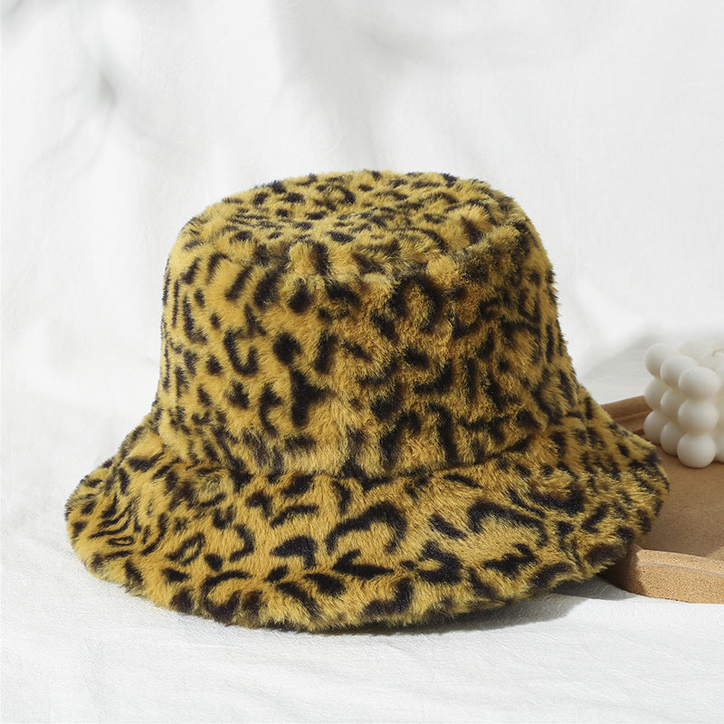 Women's Printed Leopard Print Fisherman Warm And Thick Plush Hat