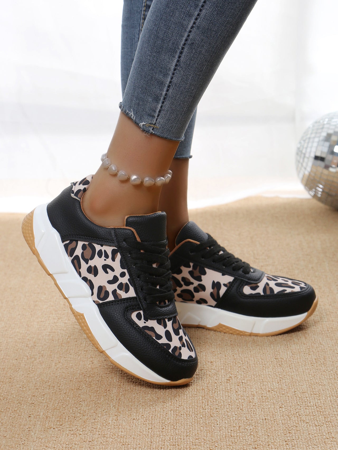 Leopard Print Casual Flache Schnürsenkel Sport Freizeitschuhe