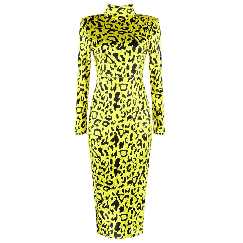 Schlankes Kleid aus Samt mit Leopardenmuster für Damen