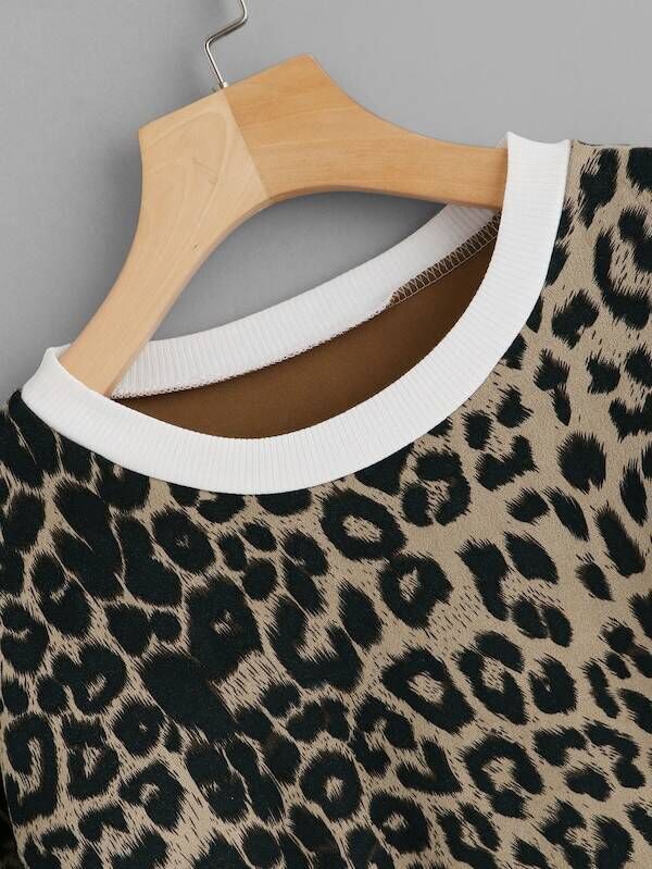 Leopard print long-sleeved round neck fashion all-match sweater