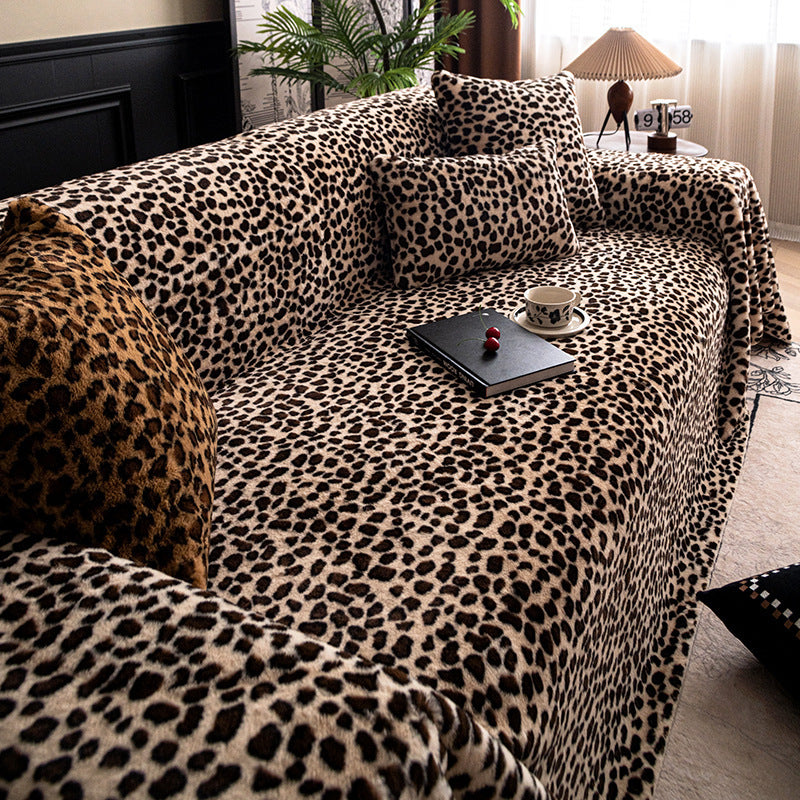 Winter Thickened Warm Leopard Plush Sofa Cushion Solid Color