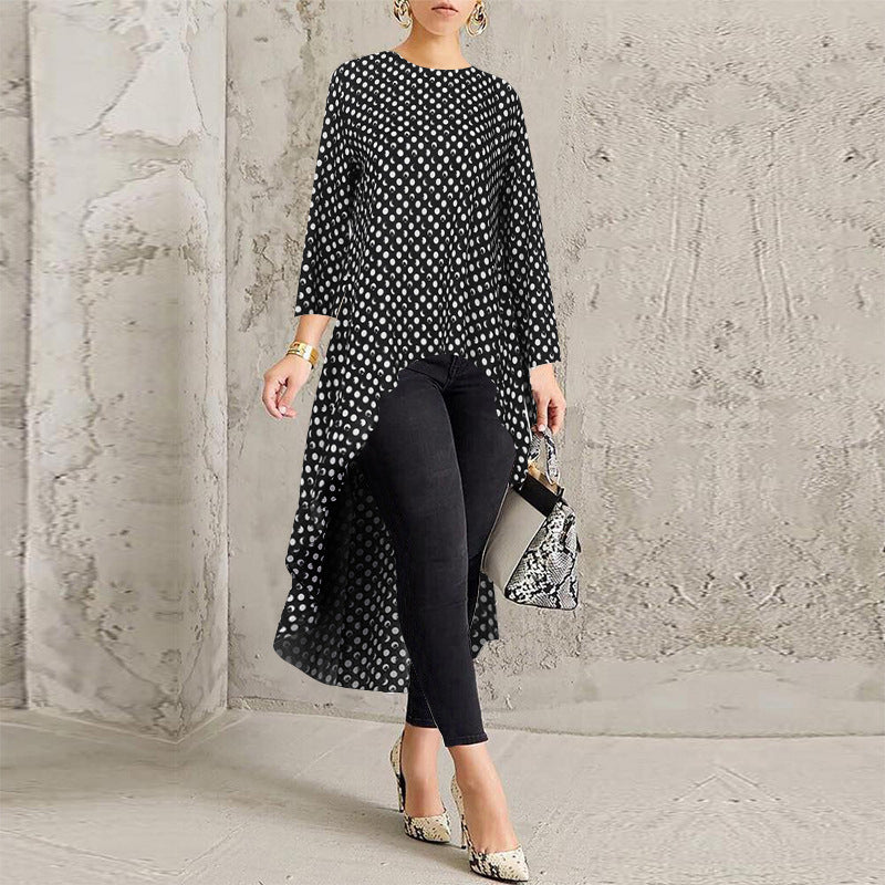 Leopard Langärmeliges Unregelmäßiges Kleid für Frauen