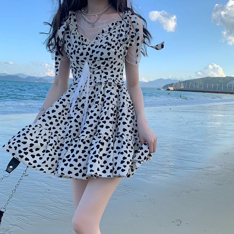 Women's Sweet Waist Small Hot Girl Love Leopard Print Sling Dress