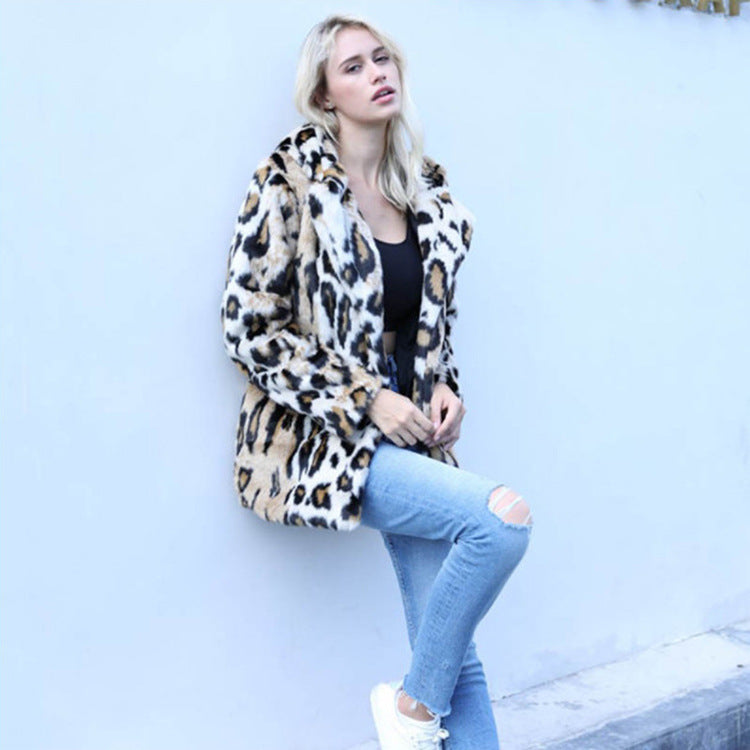 Lady's Fur Coat Leopard Print Hooded  Mink