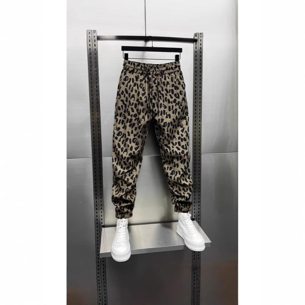 Summer Korean-style Loose American Trendy Brand Personality Leopard Print Casual Pants Men