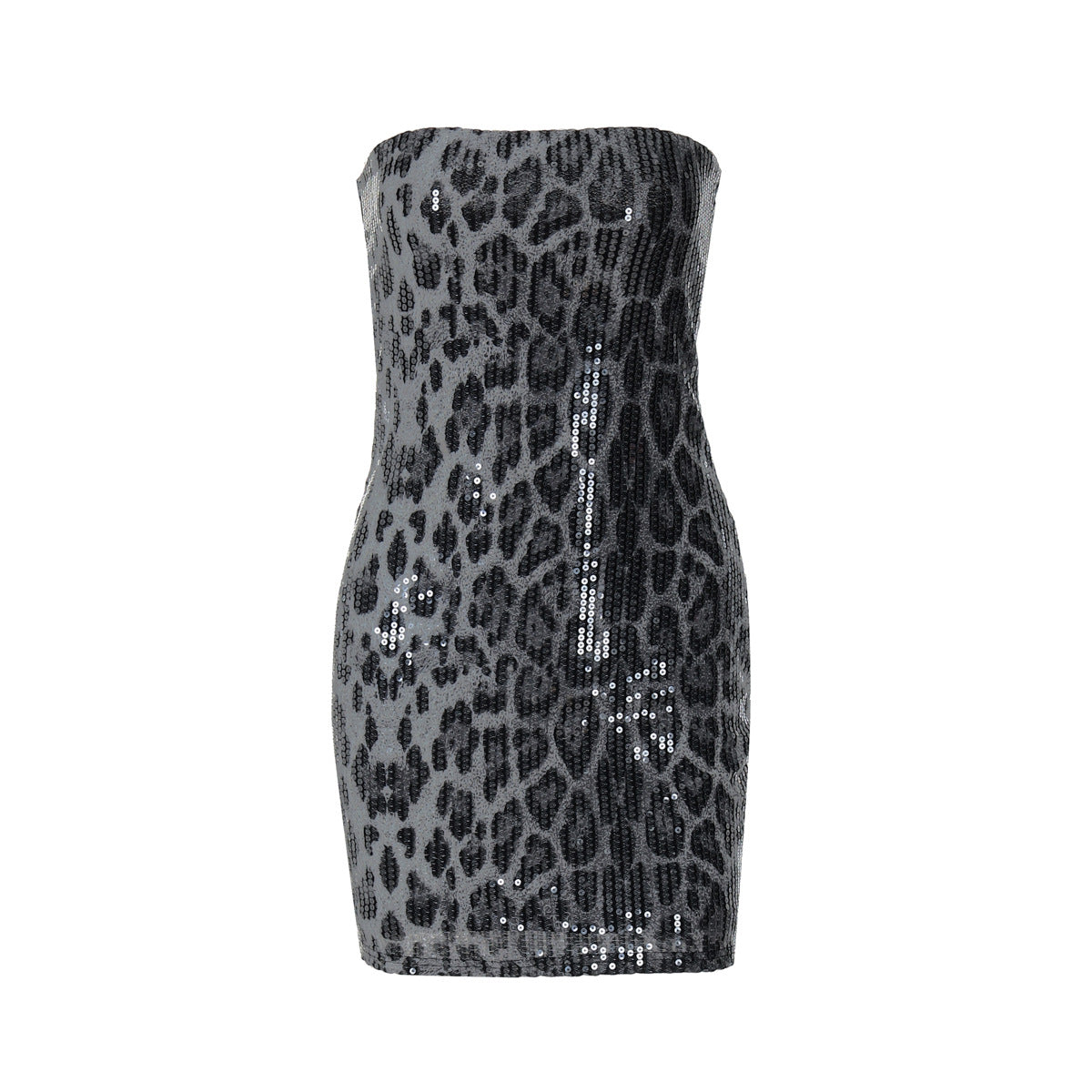 Bedruckte Pailletten Leopard Print Tube Top Paket Hip Kleid