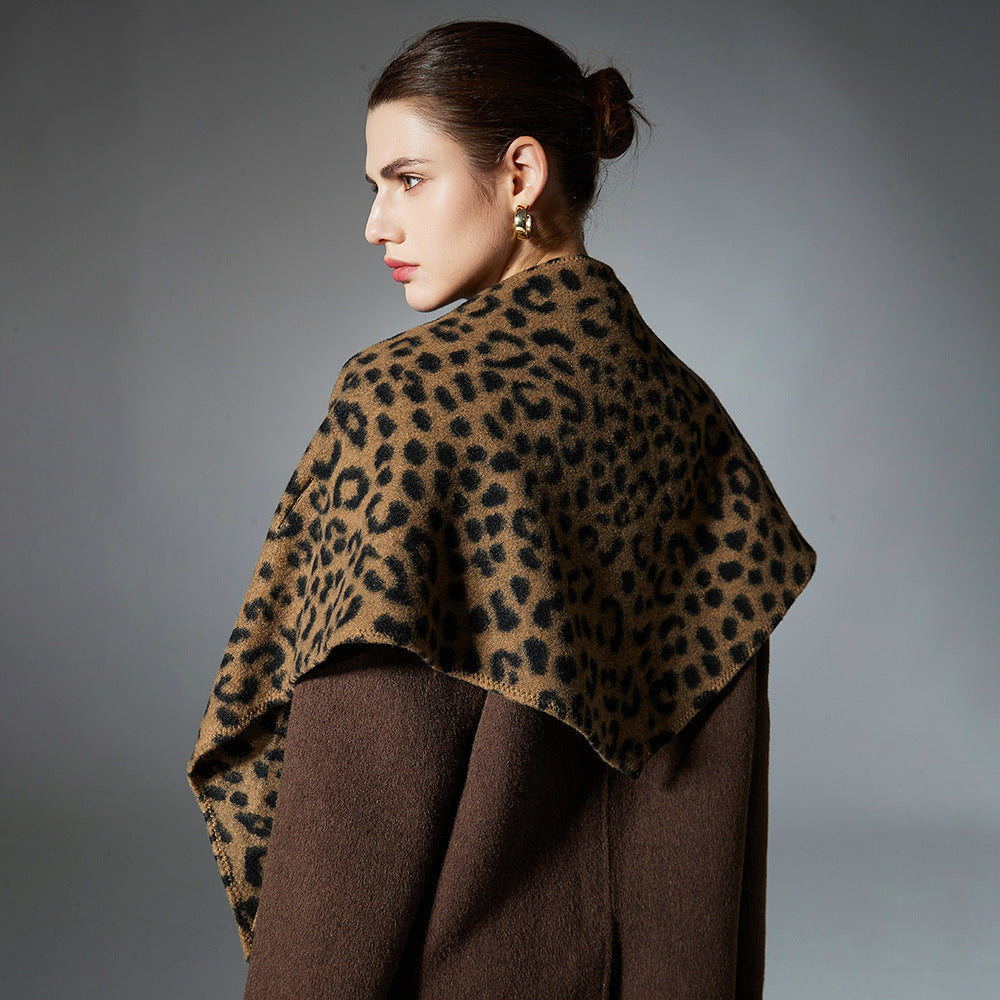 European And American Autumn And Winter Double-sided Leopard Print Triangle Shawl Scarf