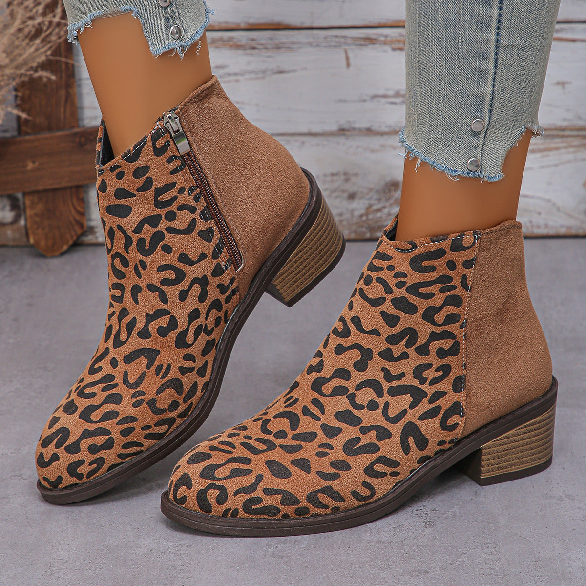 Women's Leopard Print Winter Chelsea Boots Shoes