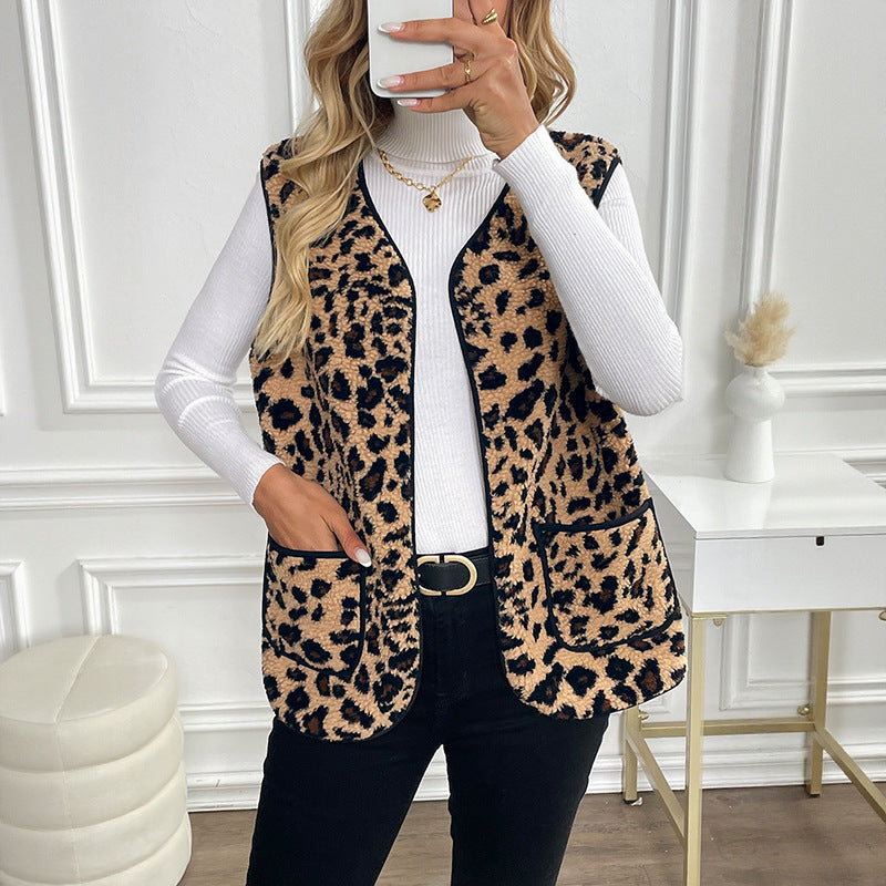 Leopard Print Cardigan Warm Outerwear Top