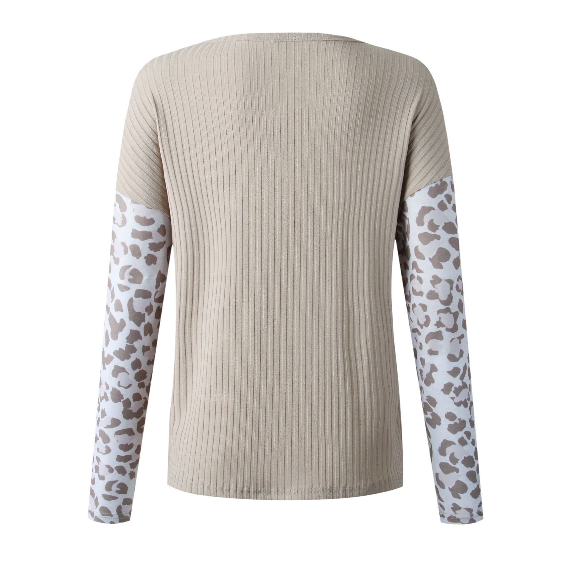 New Women's Leopard Splicing Round Neck Long Sleeve Casual Loose Sweater