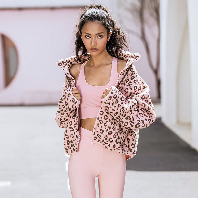 New Lamb Cashmere Leopard Print Loose Casual Jacket Women
