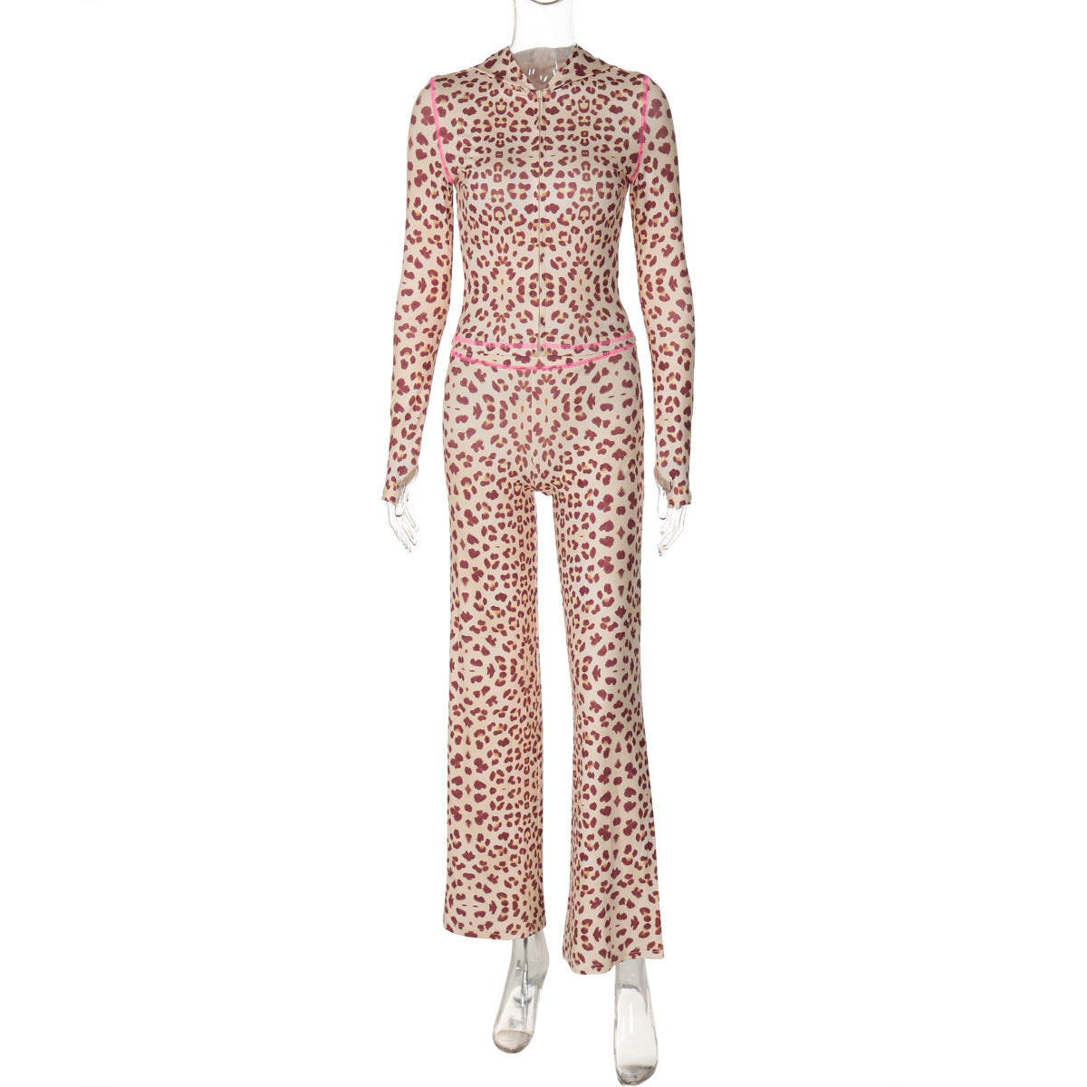 Top Leopard Print Hohe Taille Enge Hose Anzug Frauen