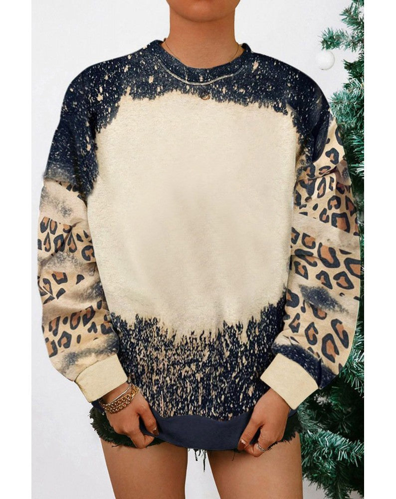 European And American Leopard Print Loose Sweater Round Neck Fashion Top For Women