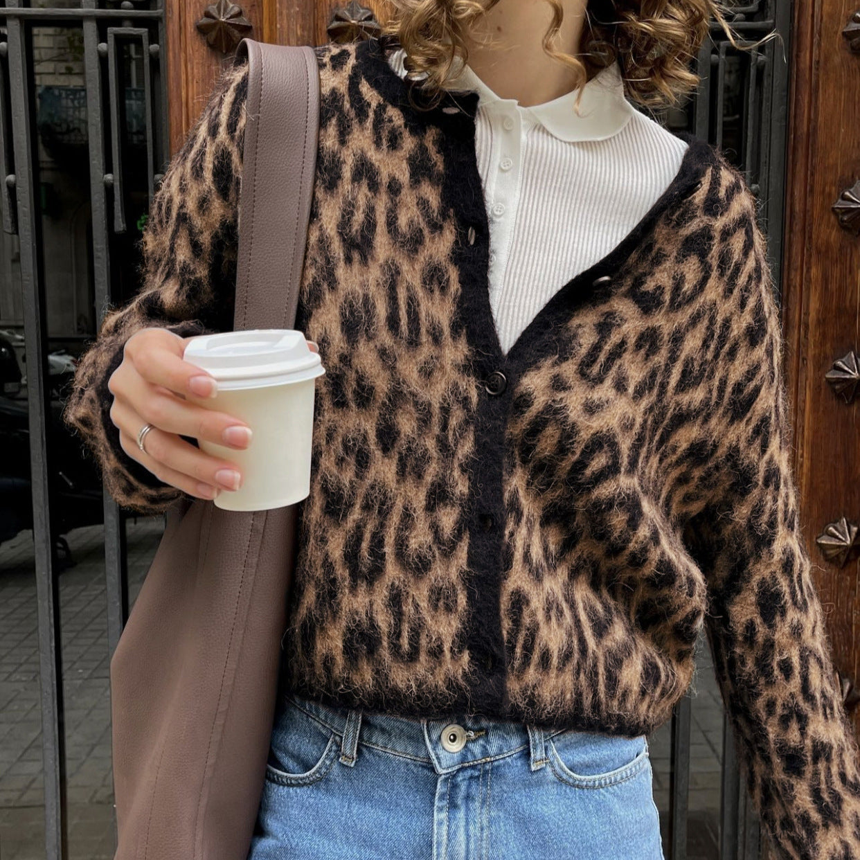 Women's Fashion Lazy Round Neck Leopard-print Sweater