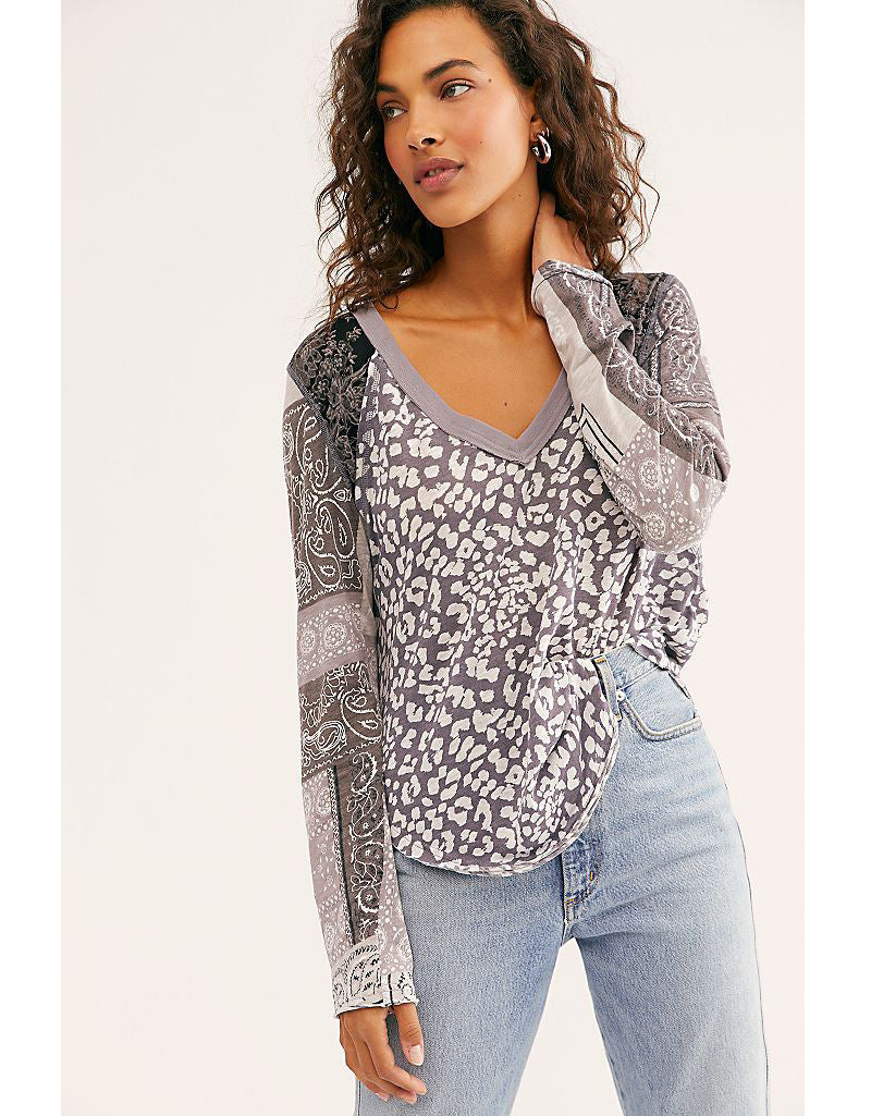 Casual Temperament Collage Pullover Leopard Print Long Sleeve