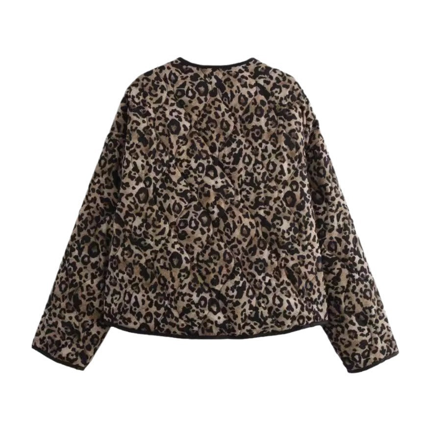 Women's Leopard Print Crew Neck Coat