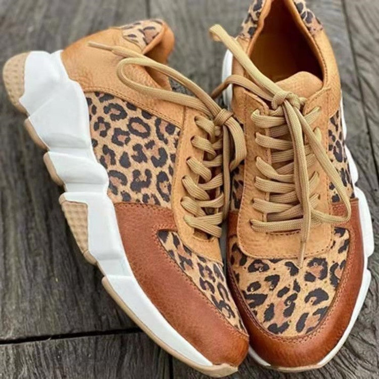 Leopard Print Casual Flache Schnürsenkel Sport Freizeitschuhe