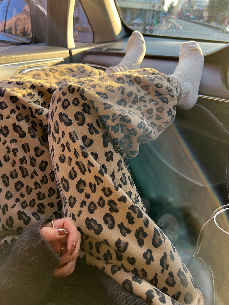 Women's Autumn And Winter High Waist Sports Leopard Print Loose Casual Pants