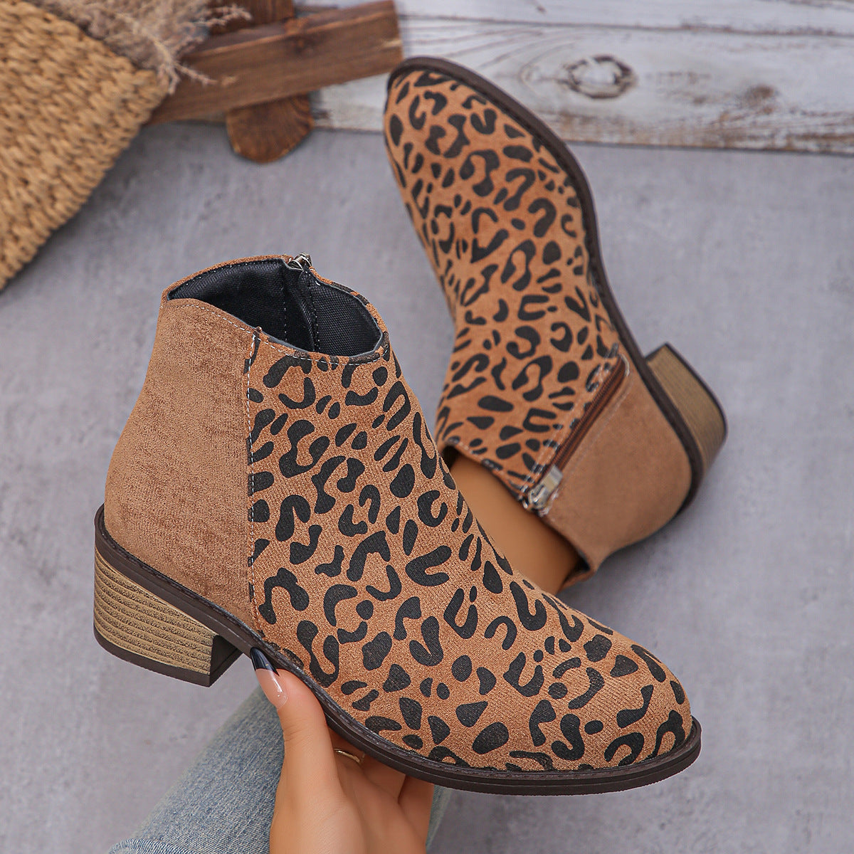 Women's Leopard Print Winter Chelsea Boots Shoes
