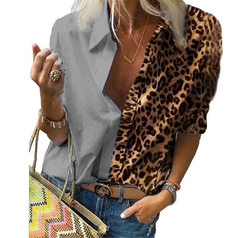 New Fashion Printed Leopard Print Loose Ladies Shirt