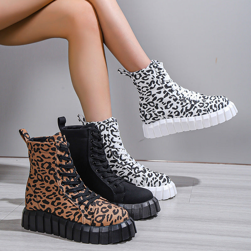 Leopard Print Frauen Schuhe Plattform Stiefel