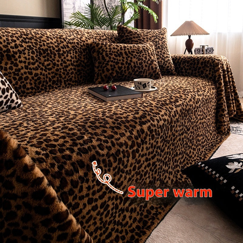 Winter Thickened Warm Leopard Plush Sofa Cushion Solid Color