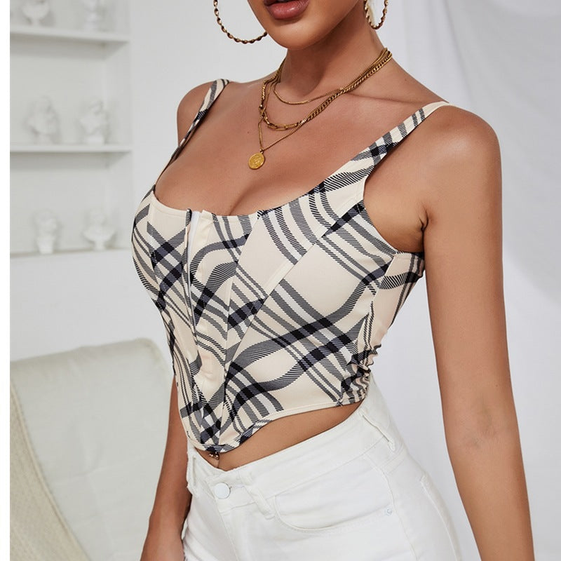 Printed Leopard Print Slim Outer Wear Halter Sexy Short Camisole Women Top