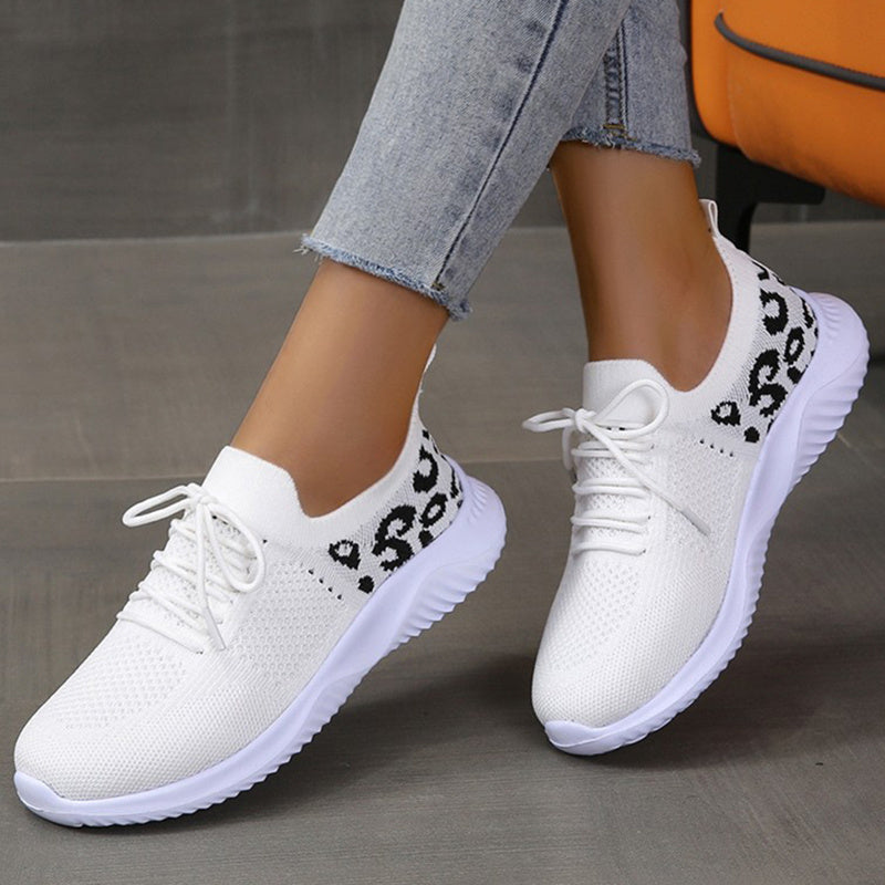 Weiße Schuhe Frauen Leopard Print Lace-up Sneakers Sport