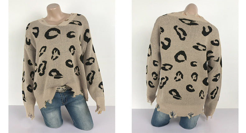 Women's V-neck Leopard Sweater