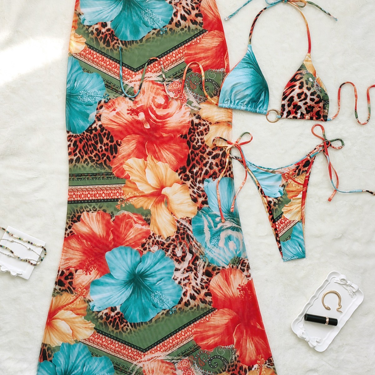 New Temperament Leopard Print Bikini Hollow Out