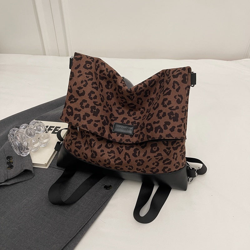 Multi-purpose Casual Fashion Temperament Leopard Print Leather Velvet Backpack Women's Bag