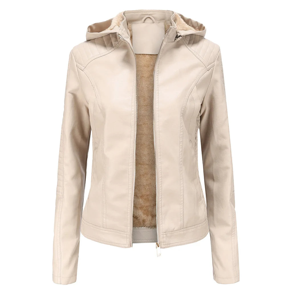 Lederjacke mit Kapuze