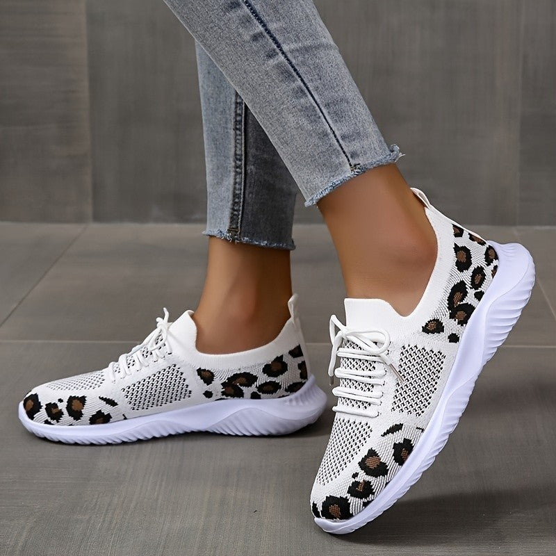 Weiße Schuhe Frauen Leopard Print Lace-up Sneakers Sport