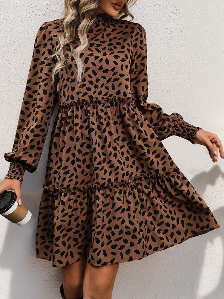 Langärmeliges Kleid mit Leopardenmuster