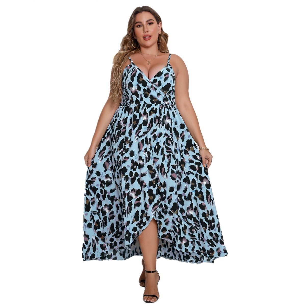 Kleid mit V-Ausschnitt und Leopardenmuster für Frauen