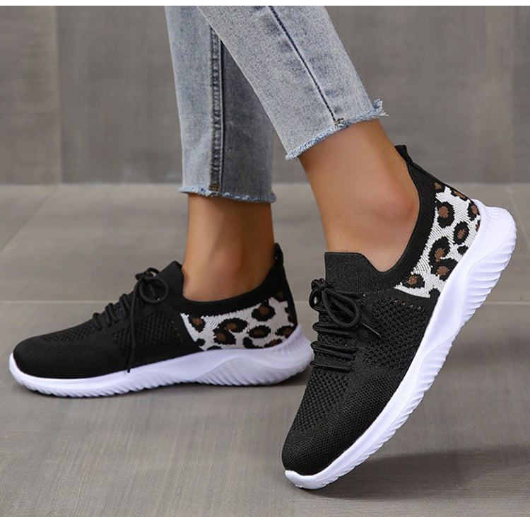 Weiße Schuhe Frauen Leopard Print Lace-up Sneakers Sport